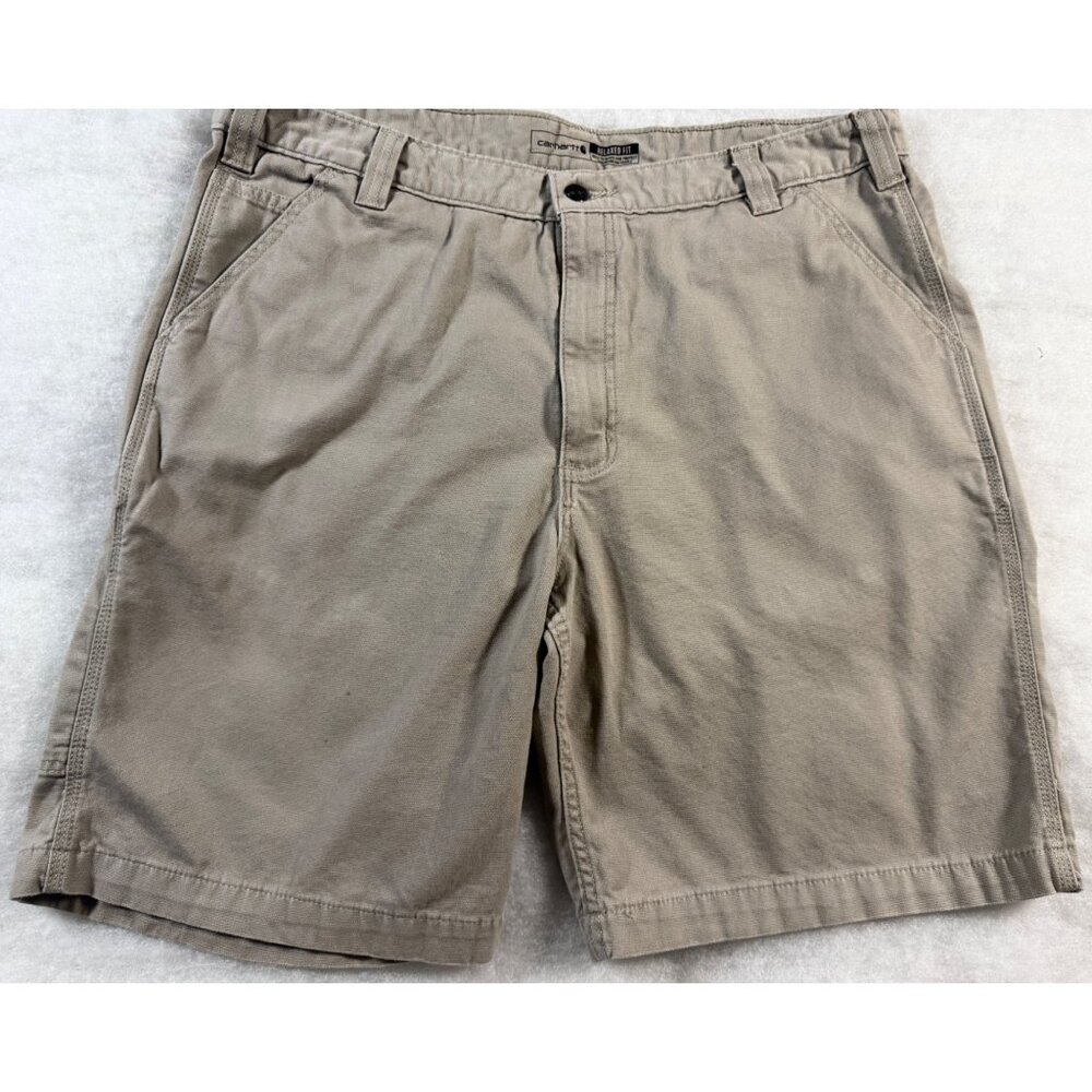 Carhartt Mens Rugged Flex Relaxed 40 Canvas Work Shorts Beige Comfort Outdoor